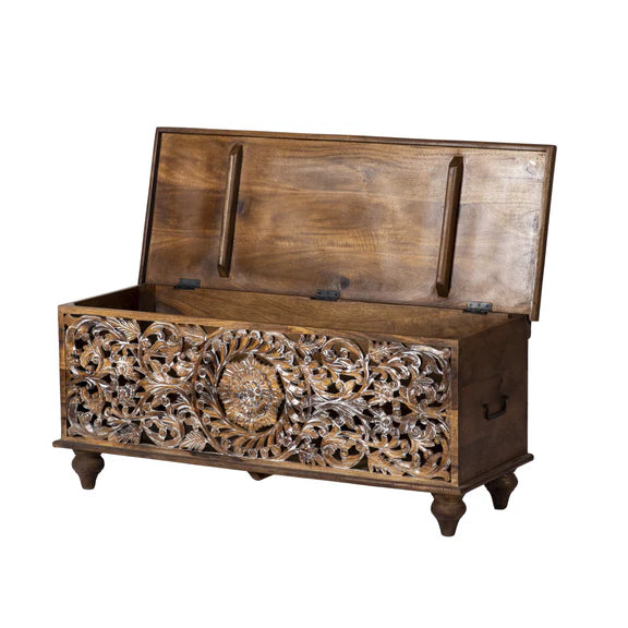 Avira Hand-Carved Wooden Trunk
