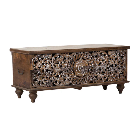 Avira Hand-Carved Wooden Trunk