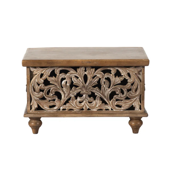 Elora Small Hand-Carved Wooden Trunk
