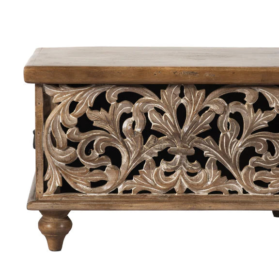 Elora Small Hand-Carved Wooden Trunk