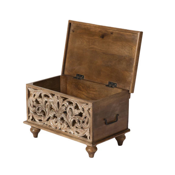 Elora Small Hand-Carved Wooden Trunk