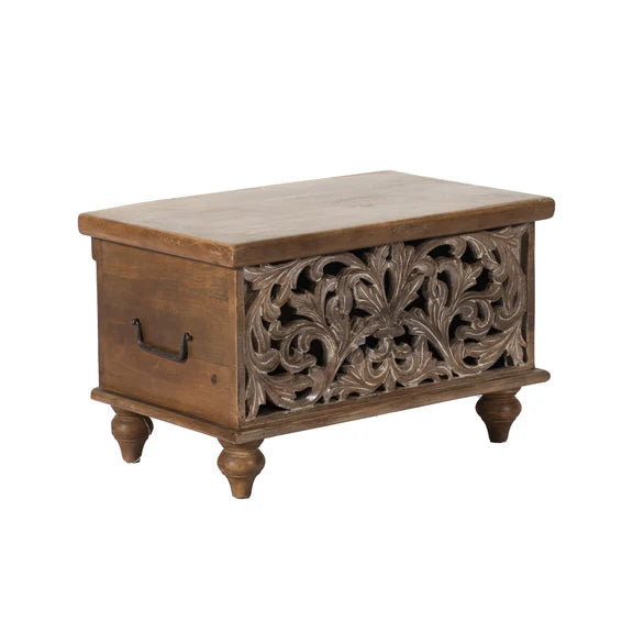 Elora Small Hand-Carved Wooden Trunk