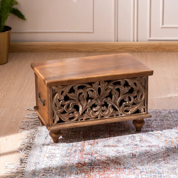 Elora Small Hand-Carved Wooden Trunk