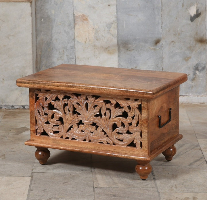 Elora Small Hand-Carved Wooden Trunk