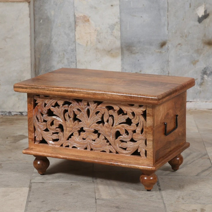 Elora Small Hand-Carved Wooden Trunk