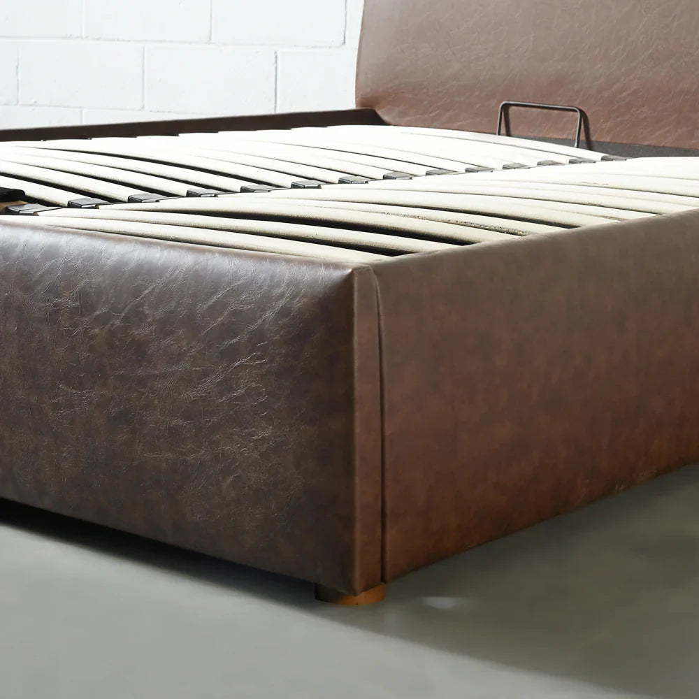 HARPER – Brown Vegan Leather Lift-Up Storage Platform Bed